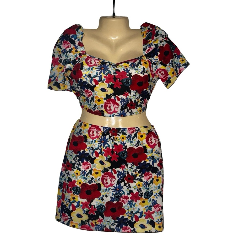 SHEIN Multicolor Floral Mini Skirt Set -